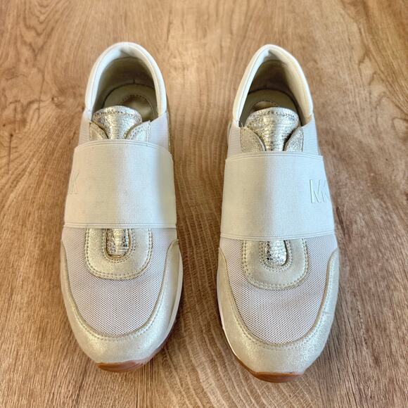 Michael Kors | MK Logo Gold Cream Elastic Mesh Trainer | Women’s Size 7.5 - Picture 2 of 11